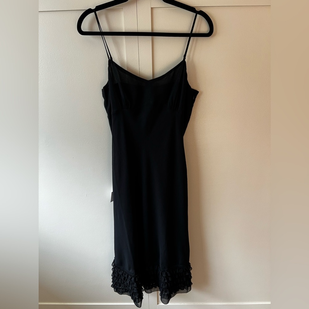 Ann Taylor LOFT NWT Women's Black Chiffon Midi Ruffle Bottom Dress Size 6